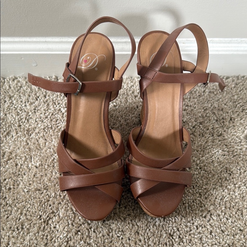 Brown Strappy Wedge Sandals